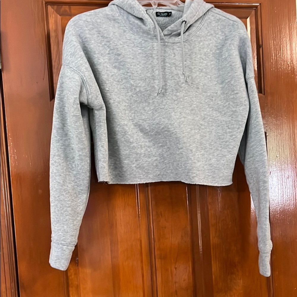 Ci Sono Gray Cropped Boxy Hoodie Long Sleeve